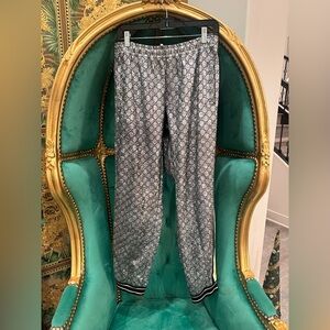 Gucci Black and Silver Monogram Pants, Size Large